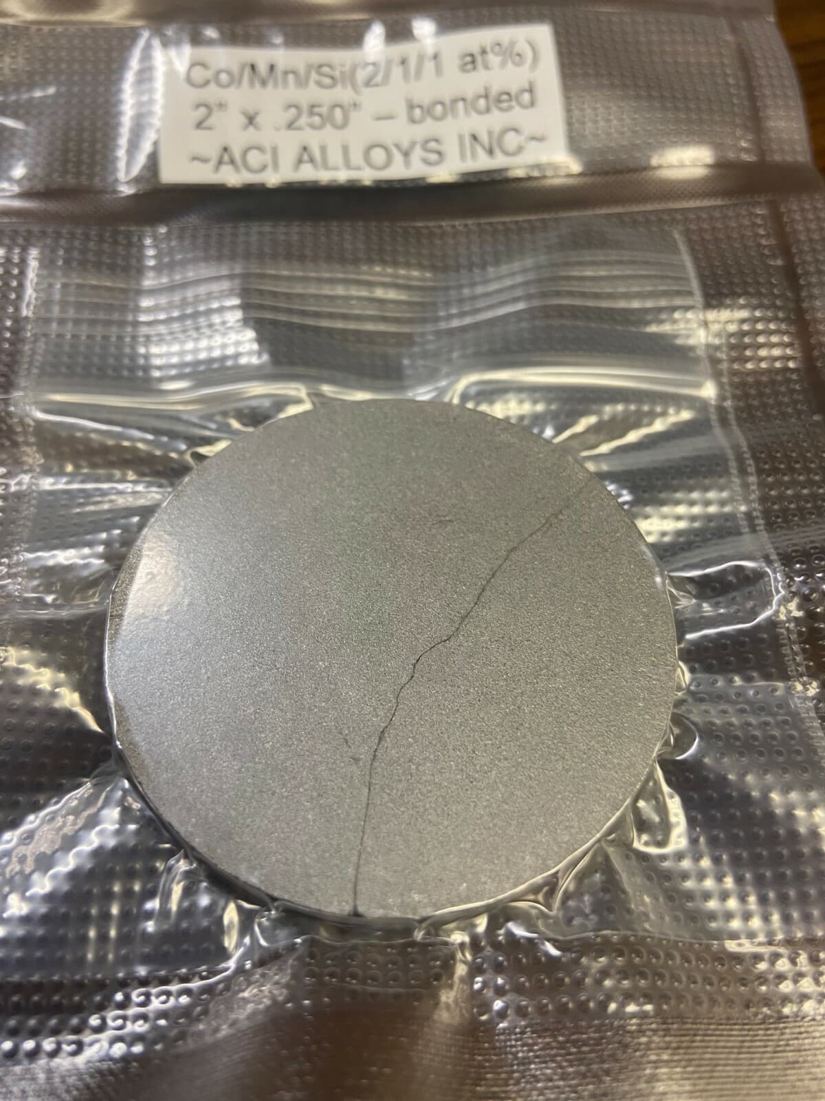 Cobalt Manganese Silicon sputter target, Co2MnSi heusler alloy, 2" dia x 3mm thk 2