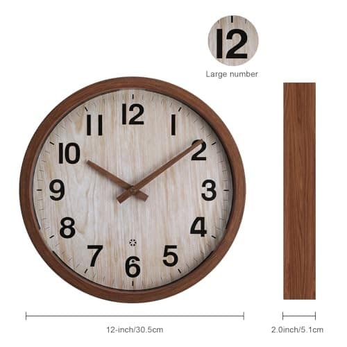  Night Light Wall Clock, 12 Inch Glow in The Dark Illuminated Silent Wood Color 2