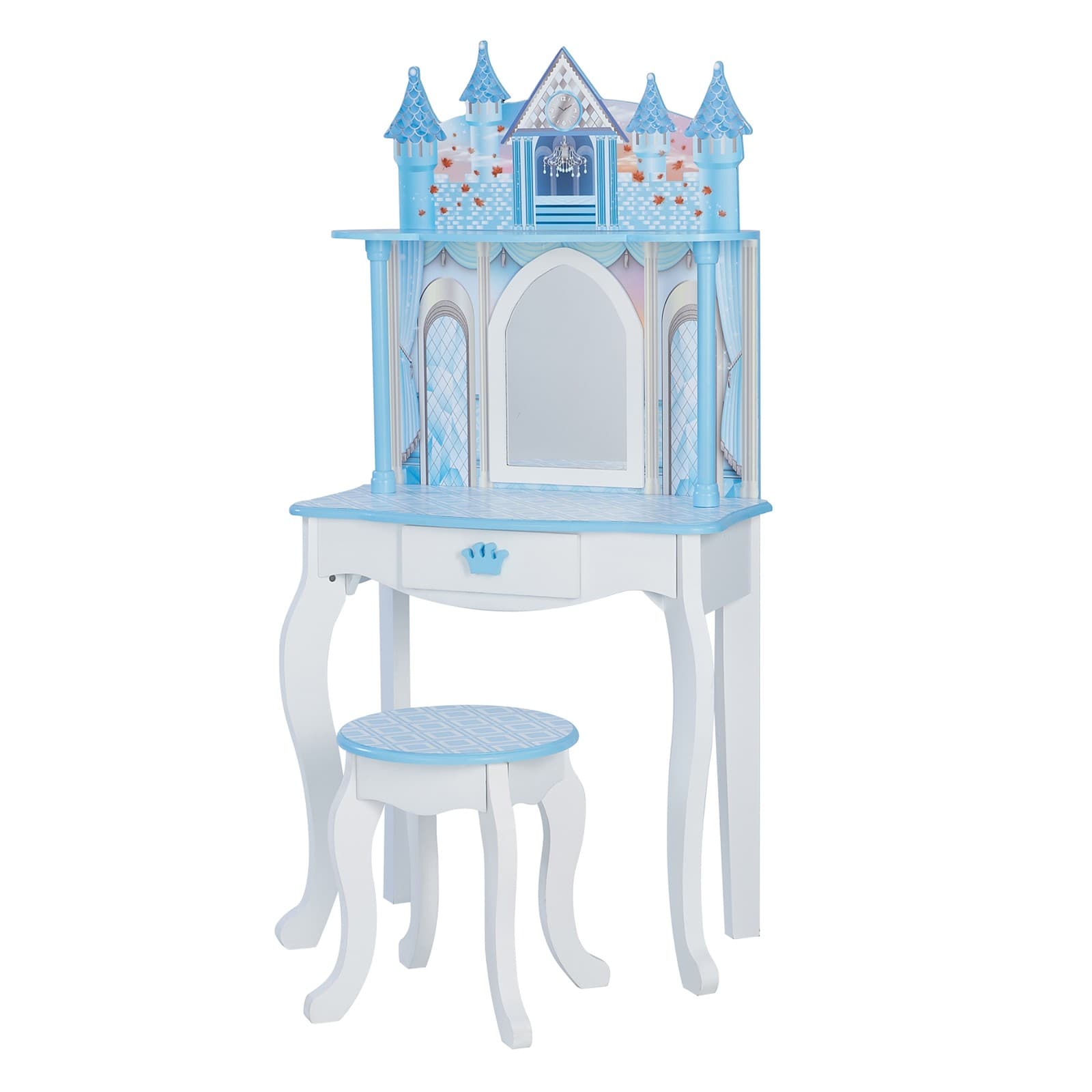 Fantasy Fields Dreamland Castle Kids Vanity Table & Stool, Blue