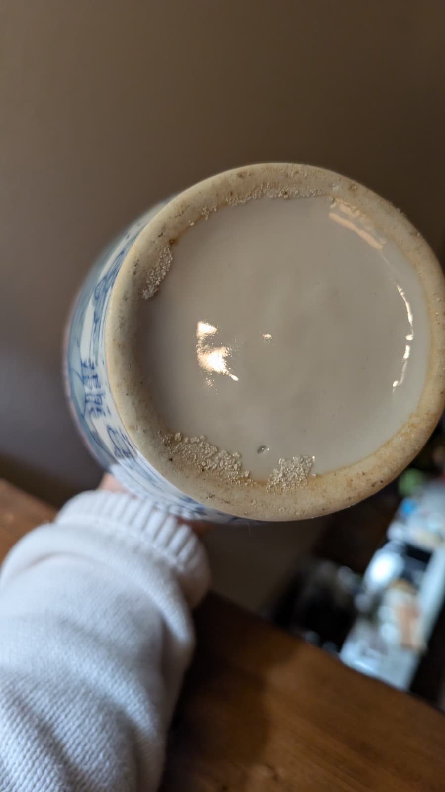 12" Tall Asian Vase Large Lotus Flowers  Vintage Chinese Cloisonné Ceramic Lilly 6