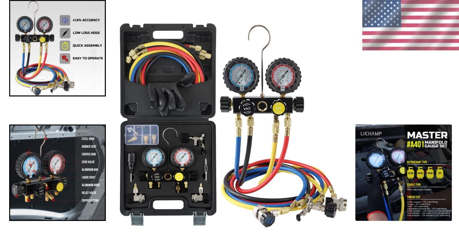 Multifunctional AC Manifold Gauge Set with Hoses 2
