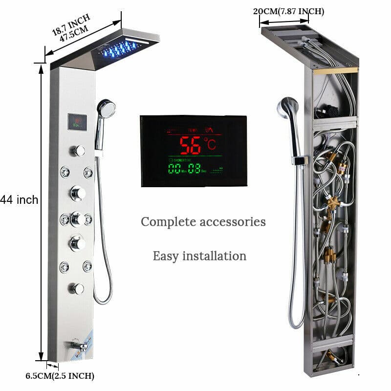 Shower Panel Tower System Stainless Steel 6-Function Faucet LED Rain&Waterfall 2