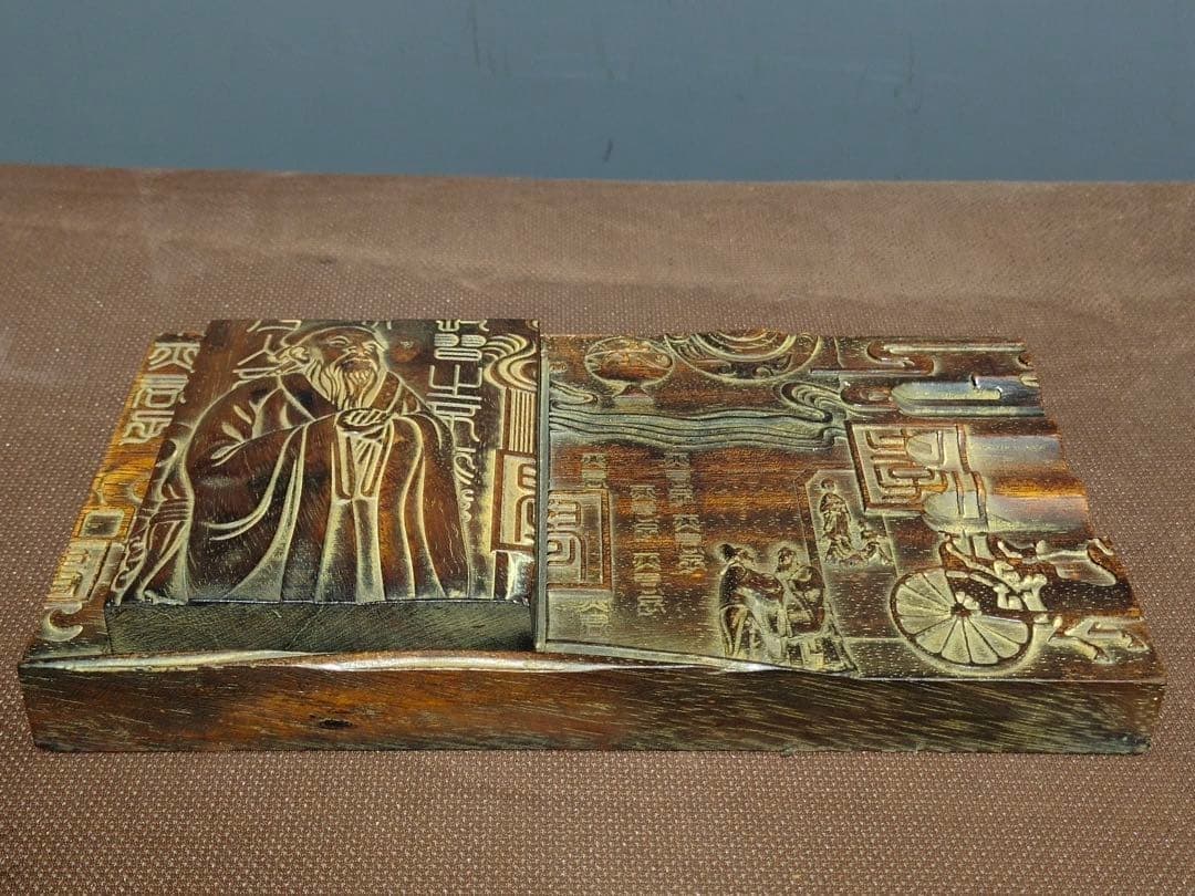 Hand-Carved Ink Stone Old Quince Wood Vintage Suzuri Sumi Grinder Shodo Shuji 6