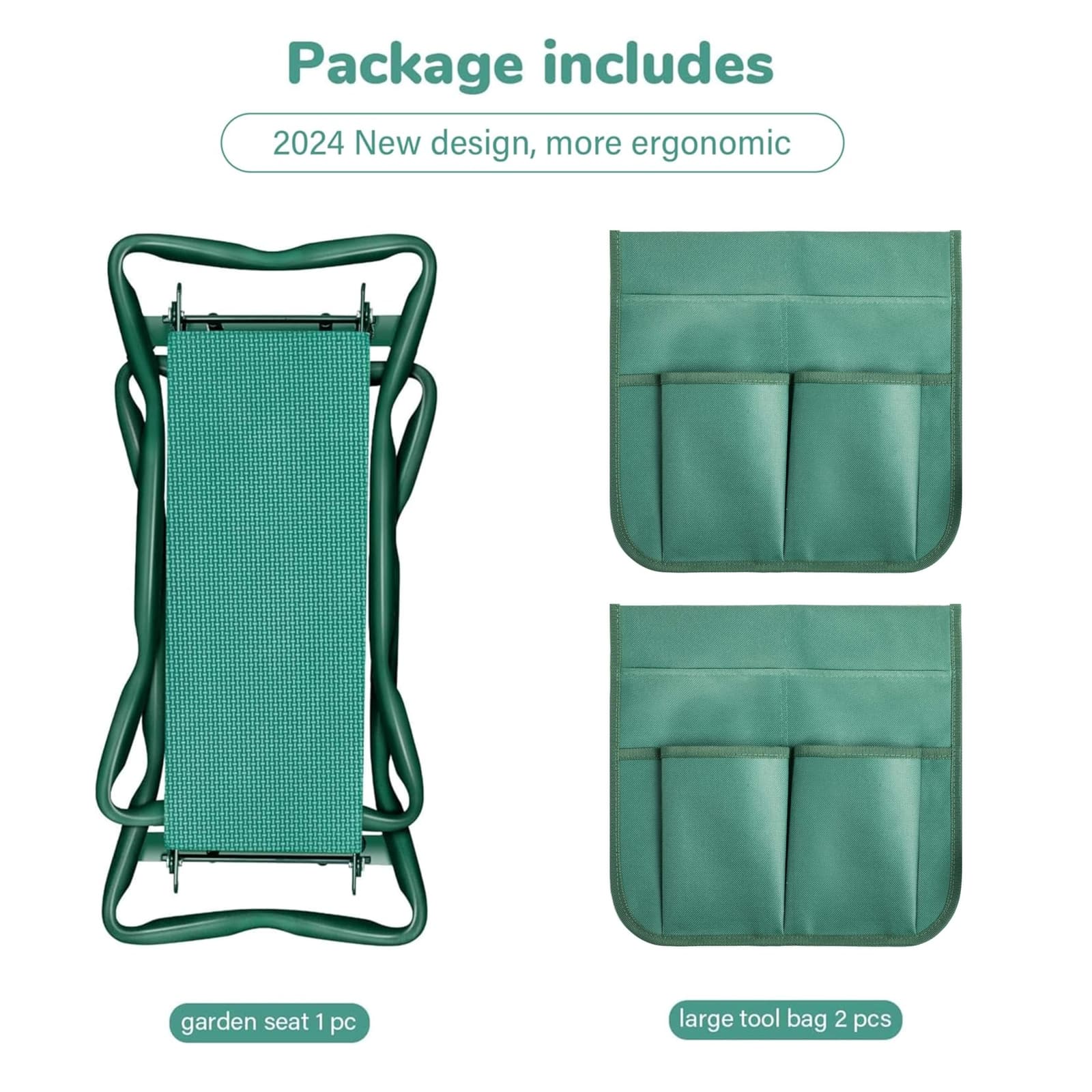 Garden Kneeler and Seat Foldable with 2 Tool Pouch for Gardening Fishing Green 3