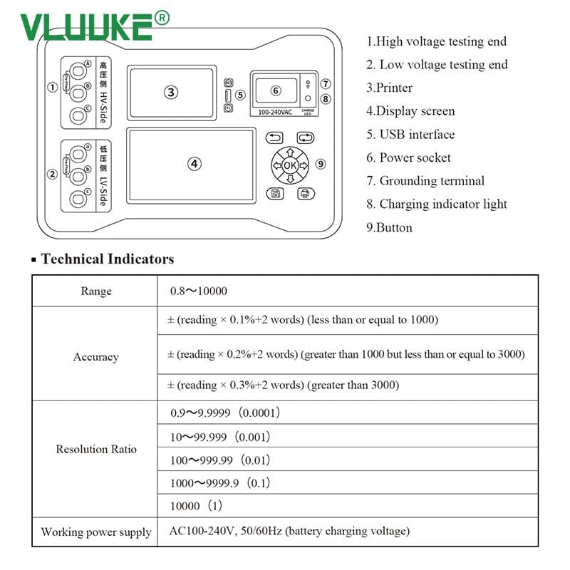 3 Phase Voltage Transformer Ratio Tester Turns Ratio Group Meter TTR Testing 6