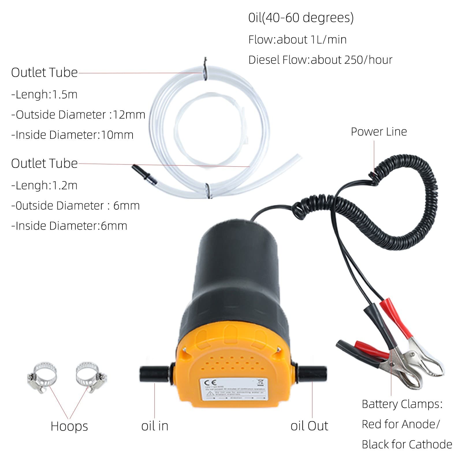 USA 12V Motor Oil Fuel Fluid Extractor Electric Siphon Transfer Change Pump 60W 6