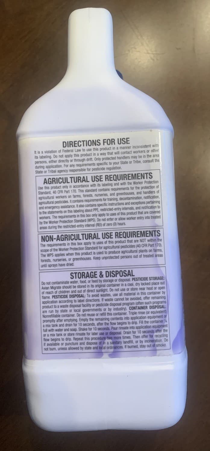Avian Migrate Goose & Bird Repellent Concentrate 1/2 Gallon Sealed 2
