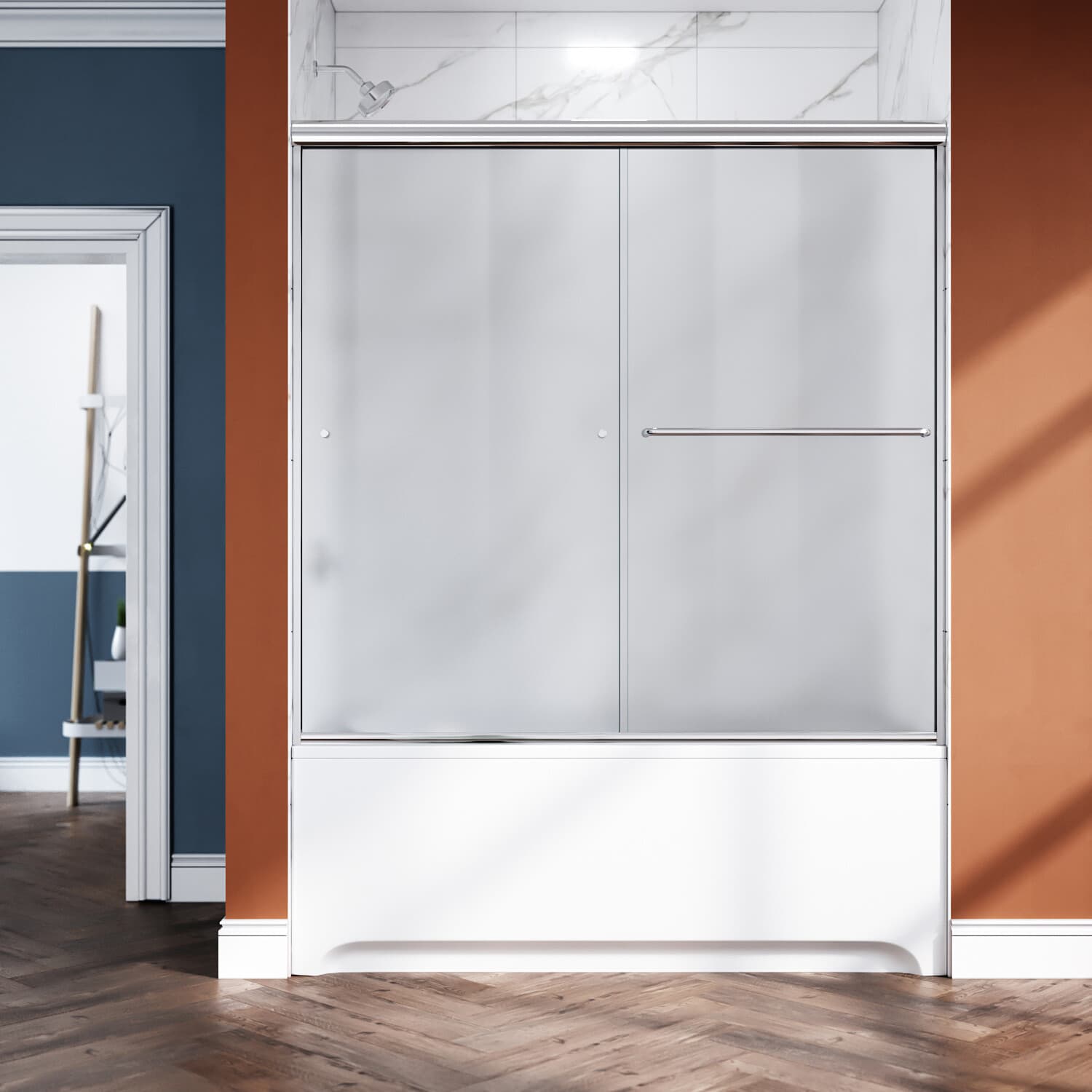 ELEGANT 60"W x 57.4"H Bypass Sliding Shower Door for Bathtub 1/4" Frosted Glass