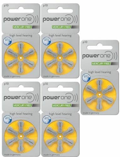 Power One Hearing Aid Batteries Yellow Size 10 Pack of 6 (60 Batteries) Exp 2028 3