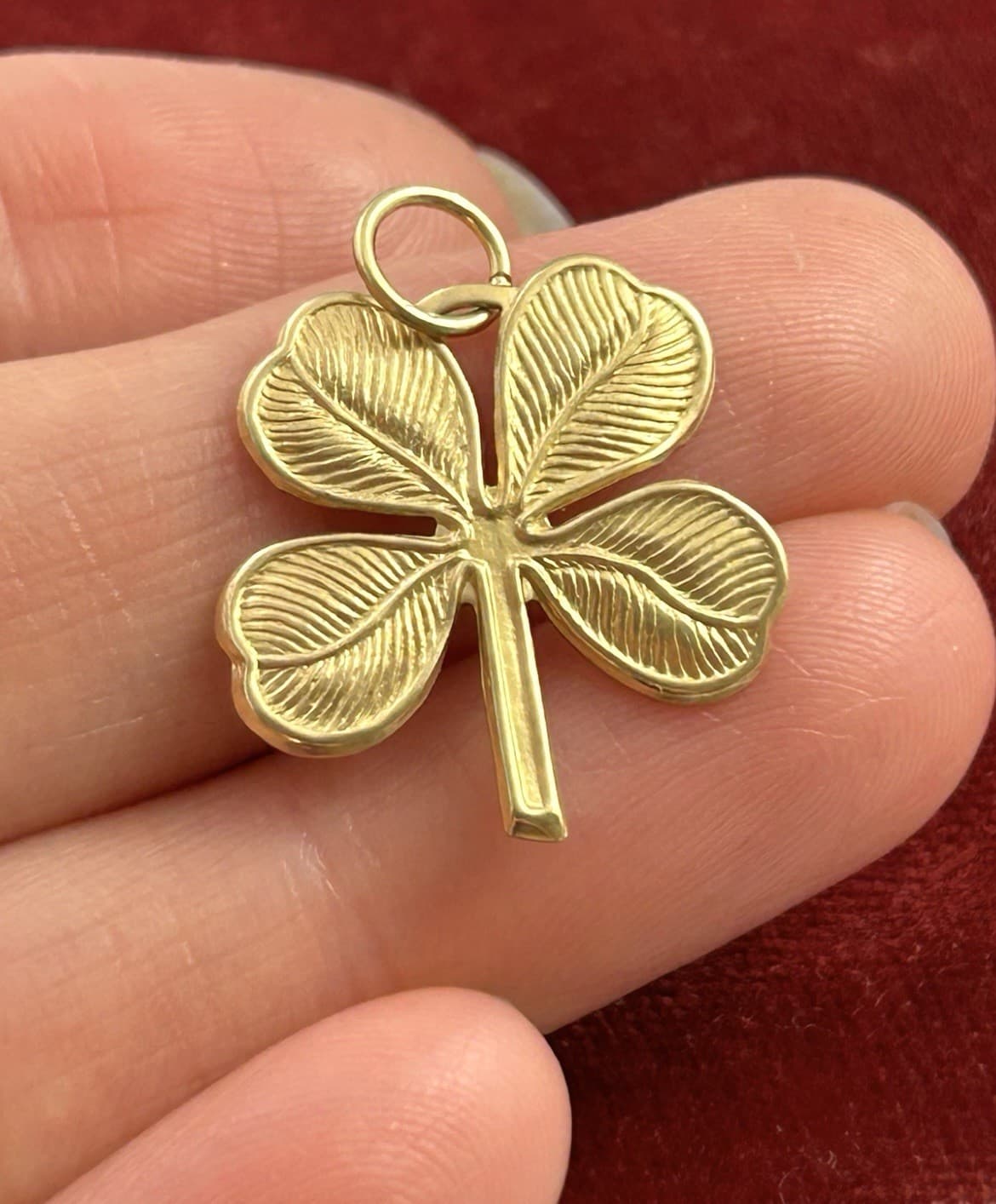 Vintage Lucky Charm Pendant Four Leaf Clover Brass Metal Jewelry Shamrock 2