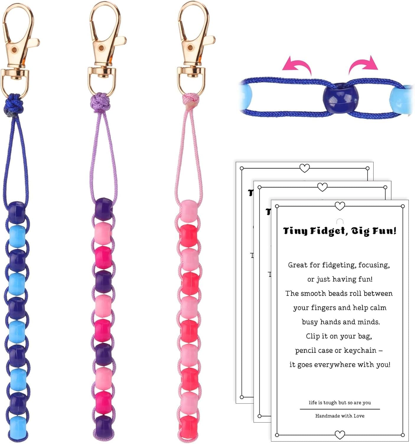3 Pcs Colorful Beaded Fidget Keychain for Anxiety Stress Relief Plastic... 