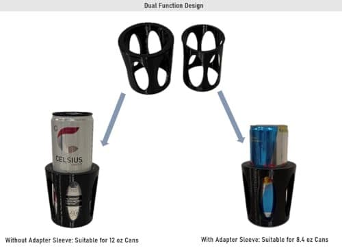 2 in 1 Slim Can Cup Holder Adapter Adjustable Fit 8.4 oz / 12 oz Cans Snug Fit  5