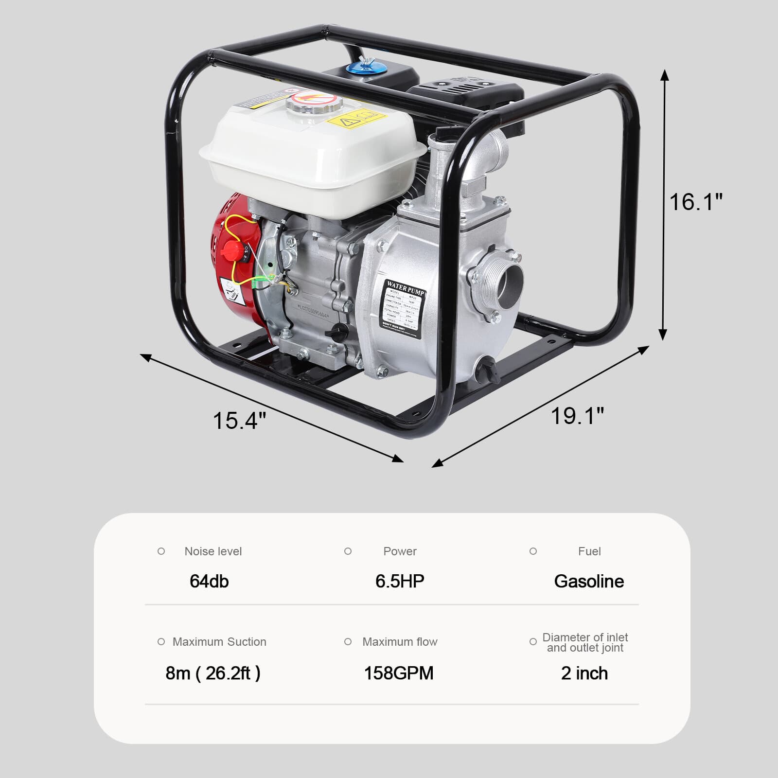 6.5HP 4-Stroke Gas Powered Water Pump Portable High Flow Engine for Construction 3