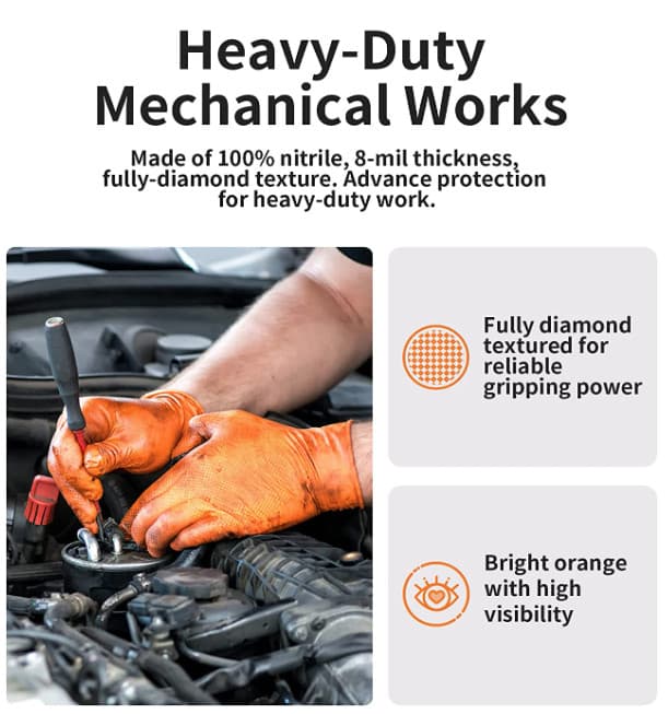 Black/Orange Nitrile Disposable Gloves 8 Mil Raised Diamond Texture | Fast Ship 5