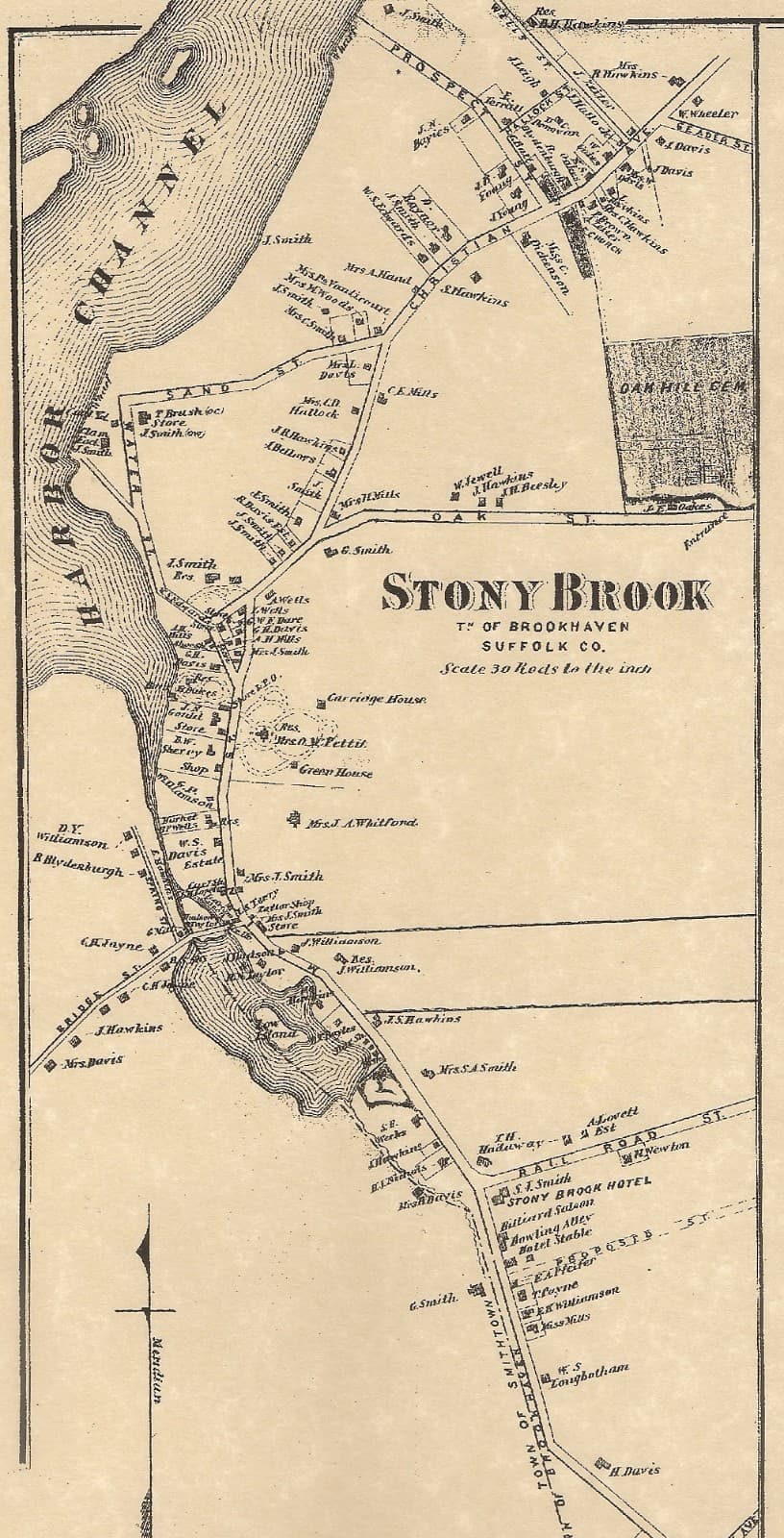 Port Jefferson Stony Brook NY 1873 Map with Homeowners Names Shown 3