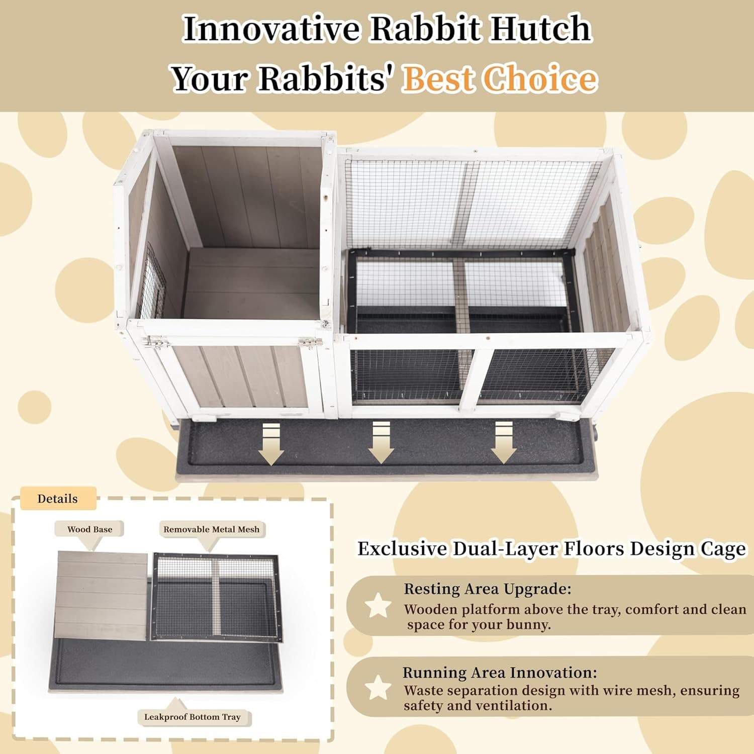 Petscosset 2 Story Outdoor Rabbit Hutch Wooden Bunny Cage Indoor House,Grey 3