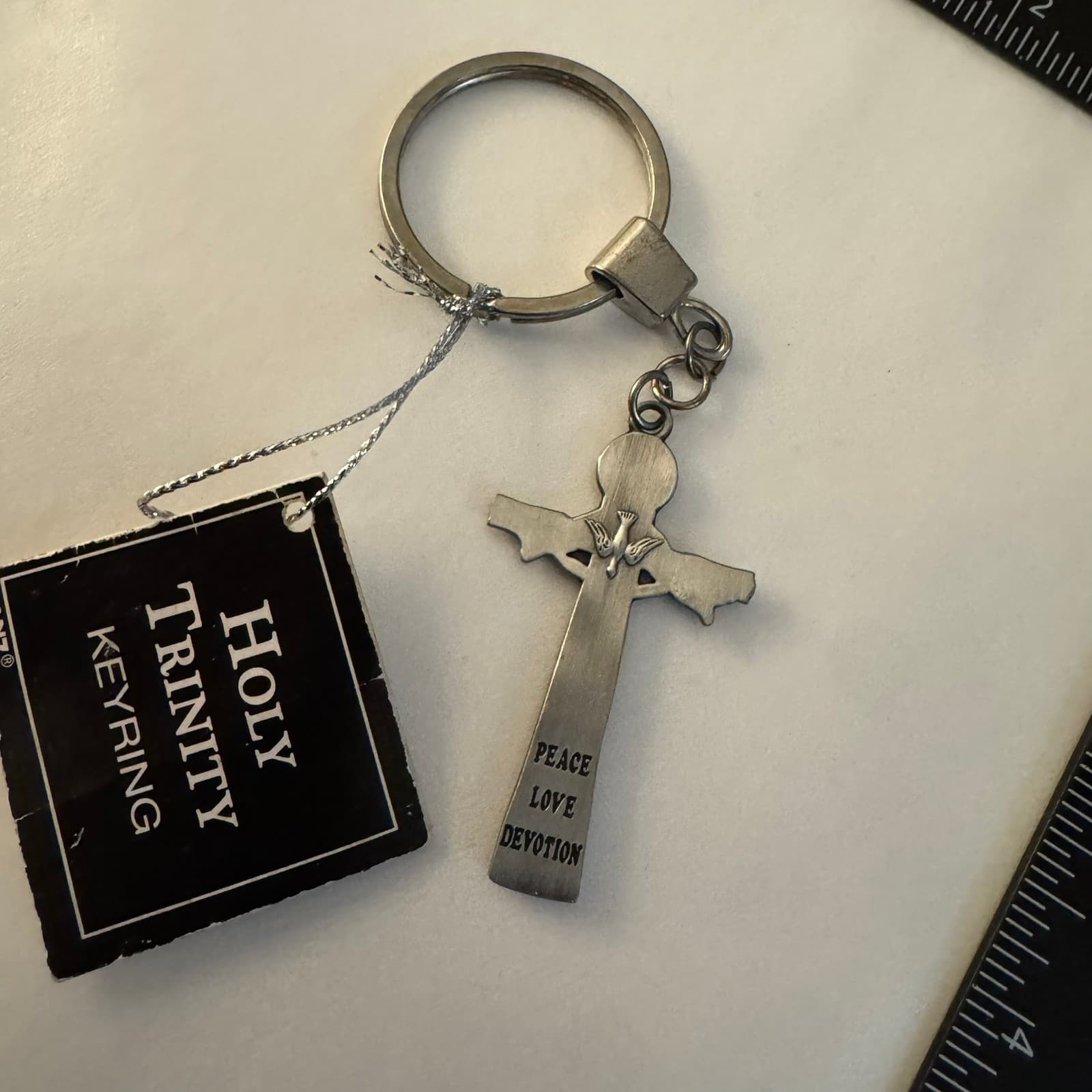 Ganz Holy Trinity Keyring Silver Religious Cross Keychain with Tag 6