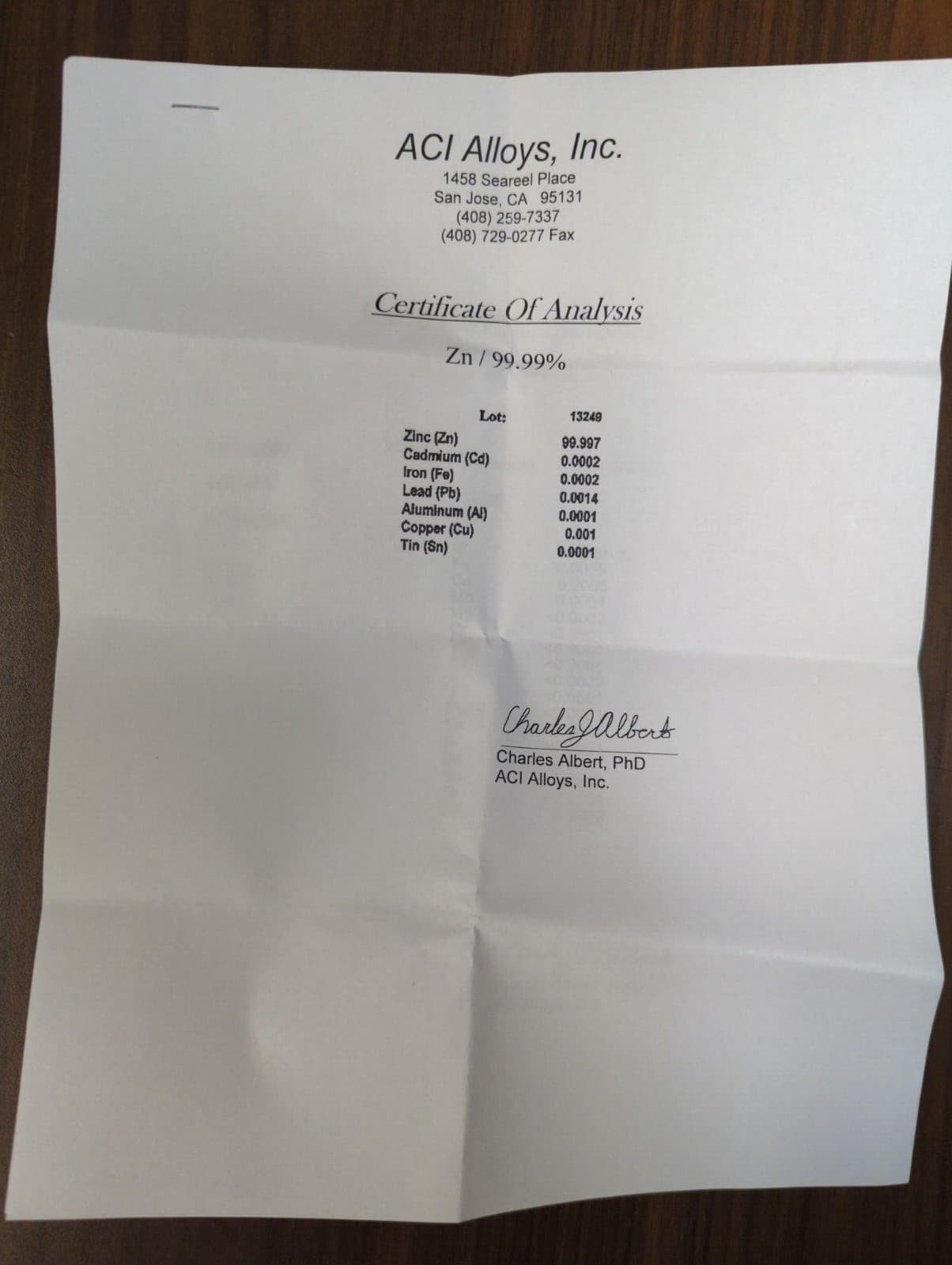 Zinc Aluminum sputter target, Zn/Al (98/2 wt%) 99.99% pure, 4" x 6mm 2