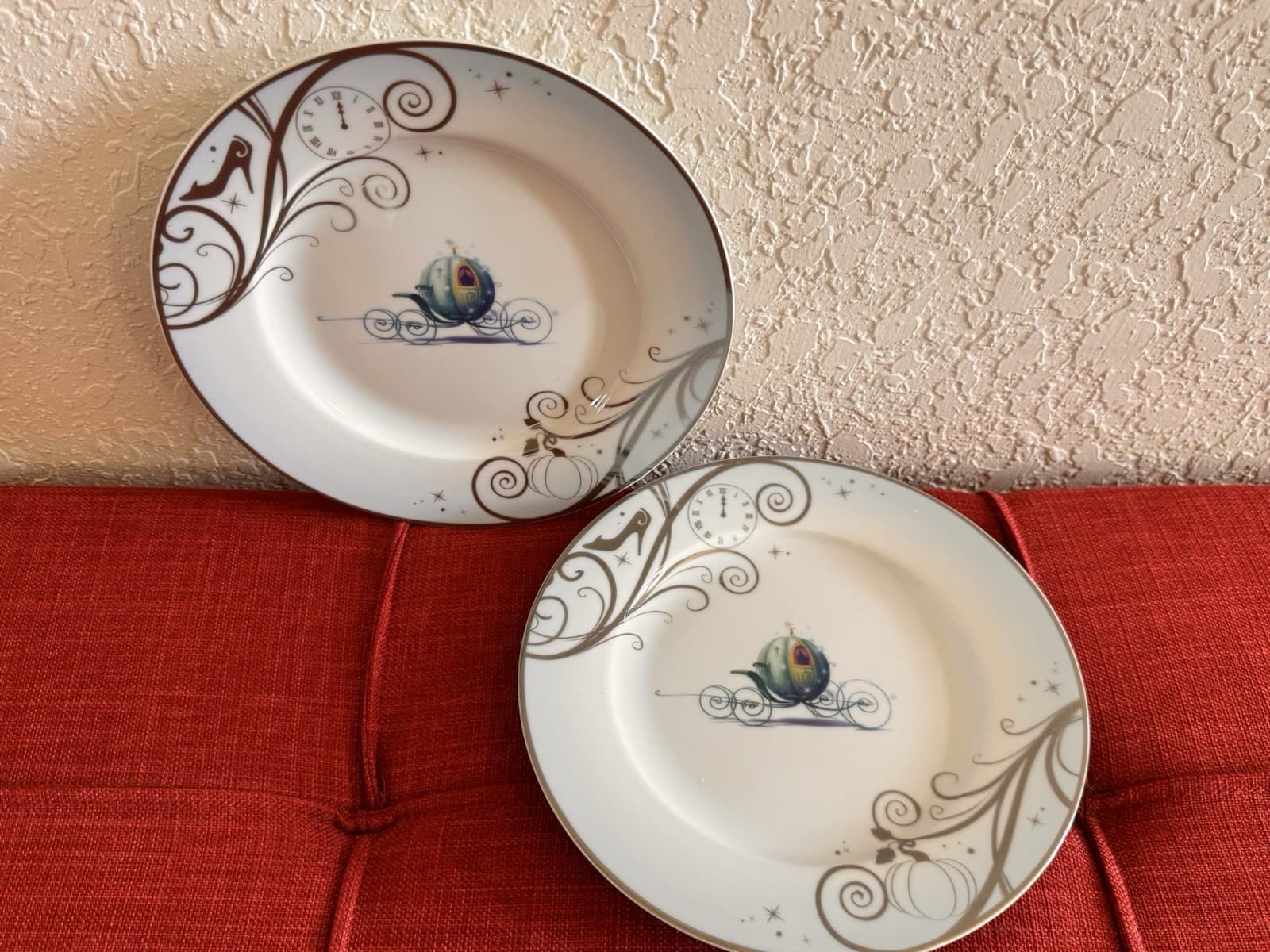 Disney Princess Cinderella Salad Plates Set Of 2 Silver Swirls Hand Wash Only