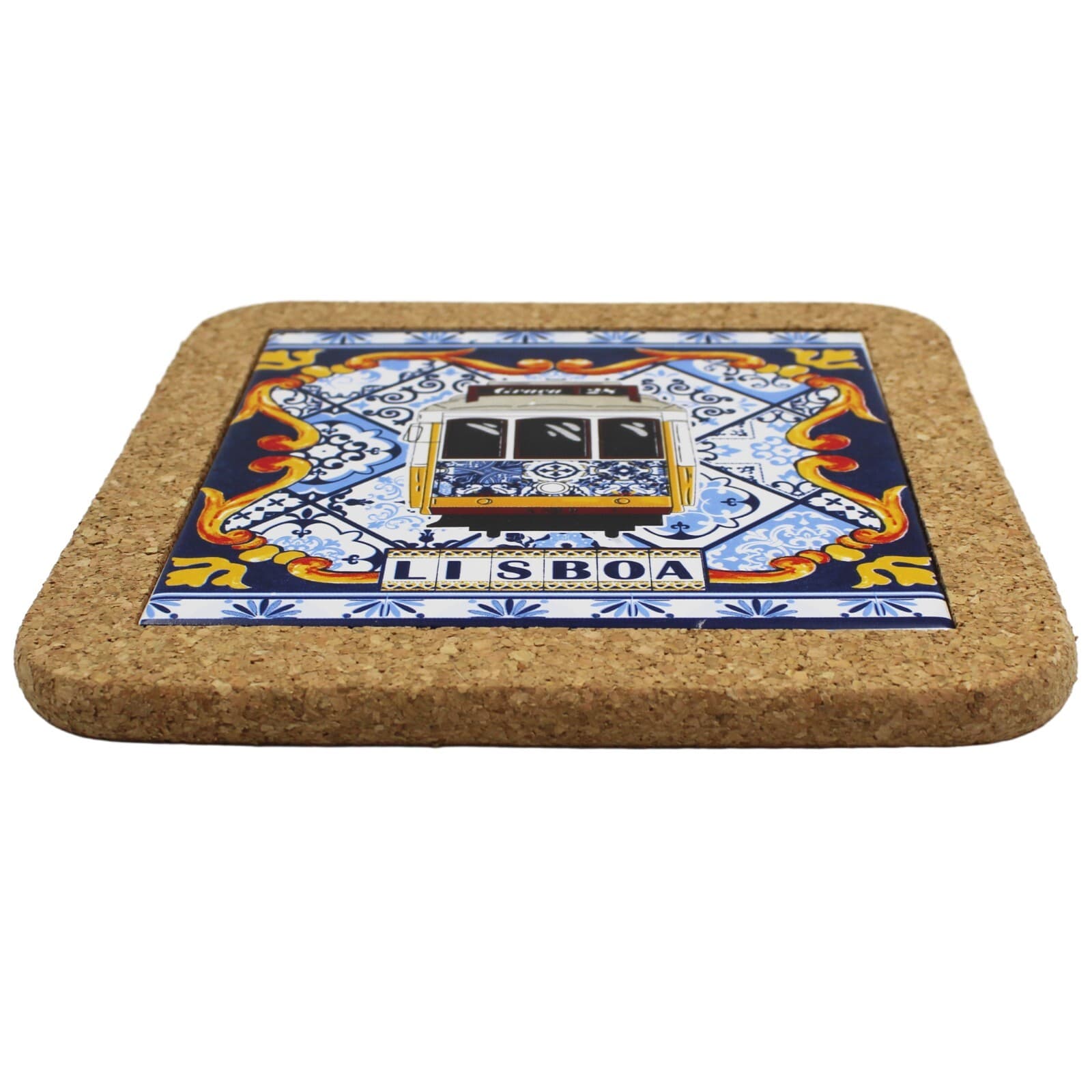 Traditional Lisbon Yellow Tram Tile Cork Trivet, Natural Portuguese Cork 2