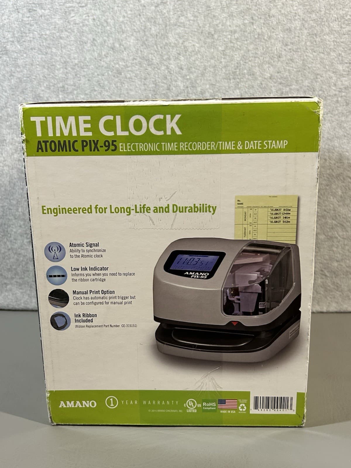 AMANO Atomic PIX-95 Time Clock Recorder New in Sealed Box 3
