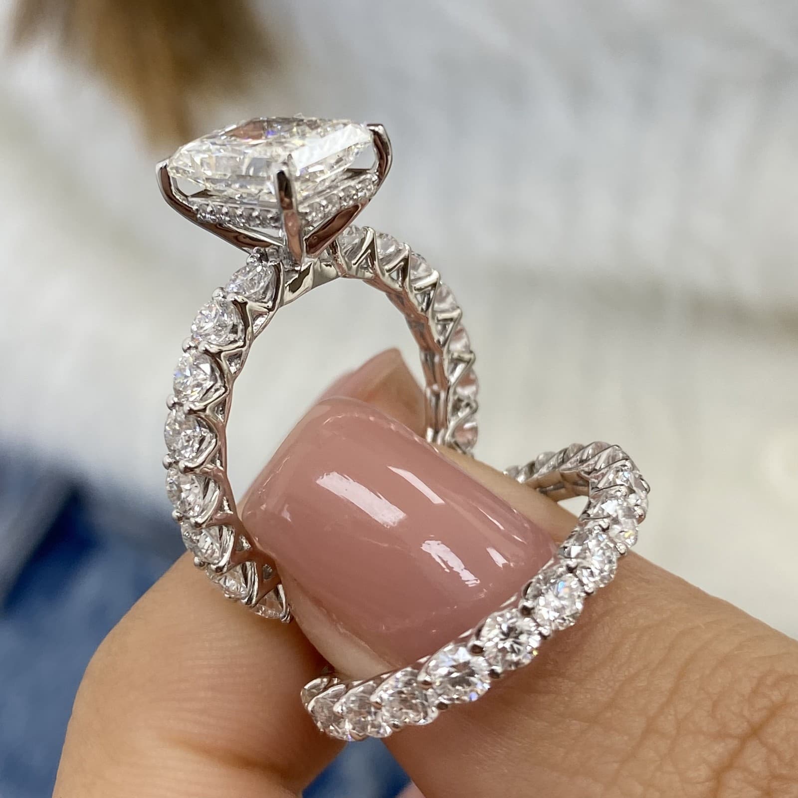 Diamond Ring Set Radiant VS1 F IGI Certified 5.8CT Labcreated 18K White Gold Set 2