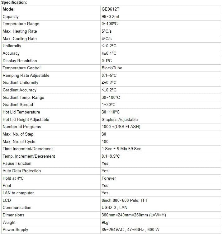 NEW - West Tune GE9612T Touch Screen 96 Well Digital PCR Gradient Thermal Cycler 5