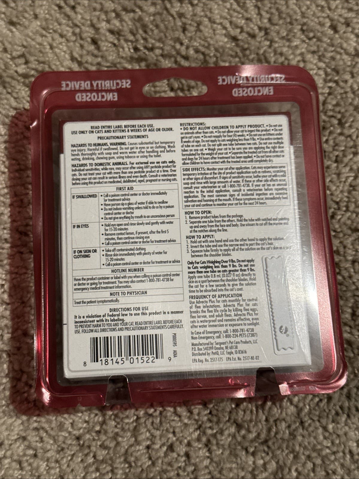 Advecta II Flea and Tick Treatment for Large Cats - 4 Count | New | Sealed 2