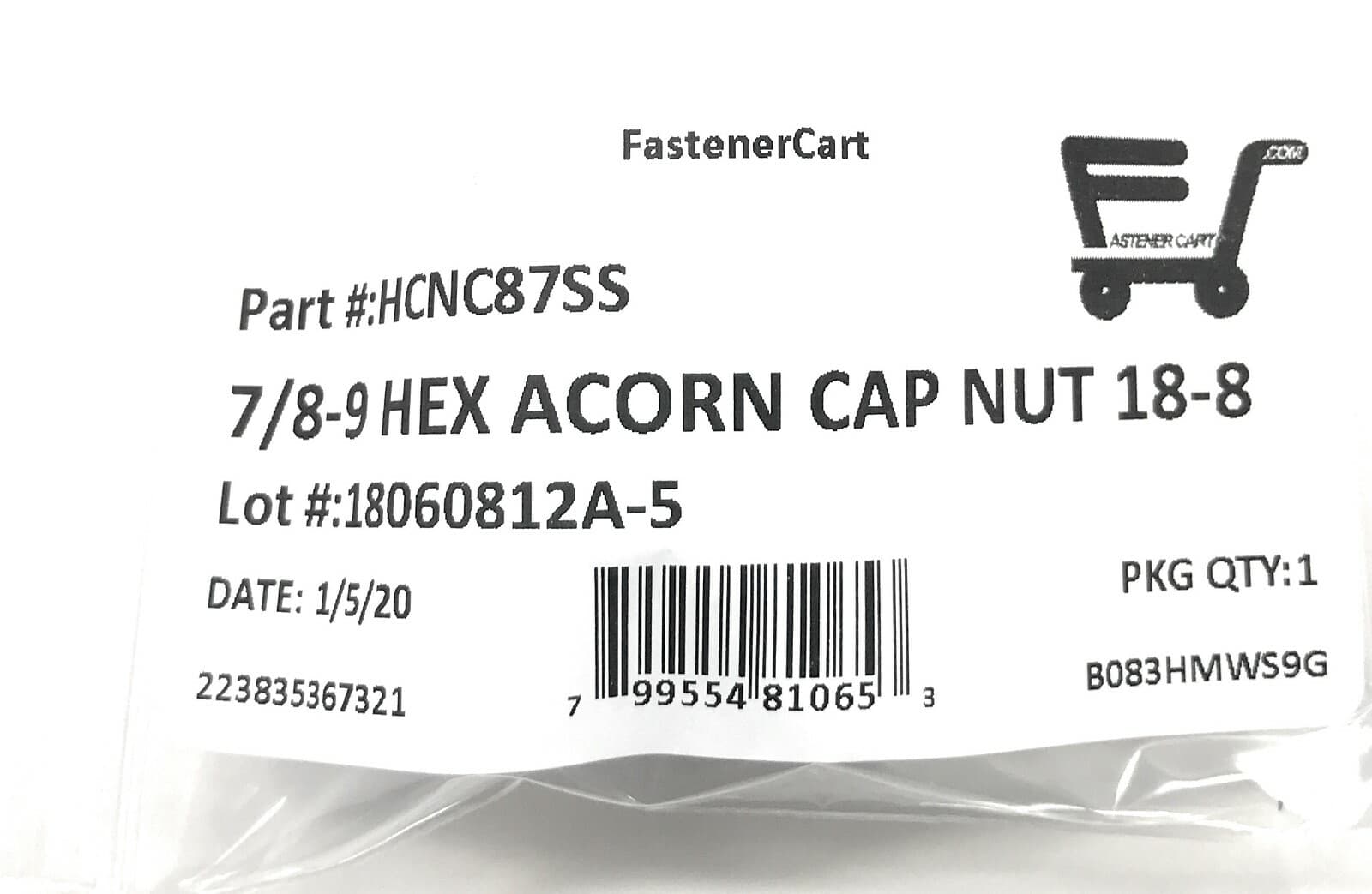 (1) 7/8-9 Stainless Steel Hex Acorn Cap Nuts 18-8 (1 Piece) 3