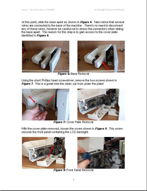 Janome (or New Home) Memory Craft 8000 Replacement Back Light Kit 3