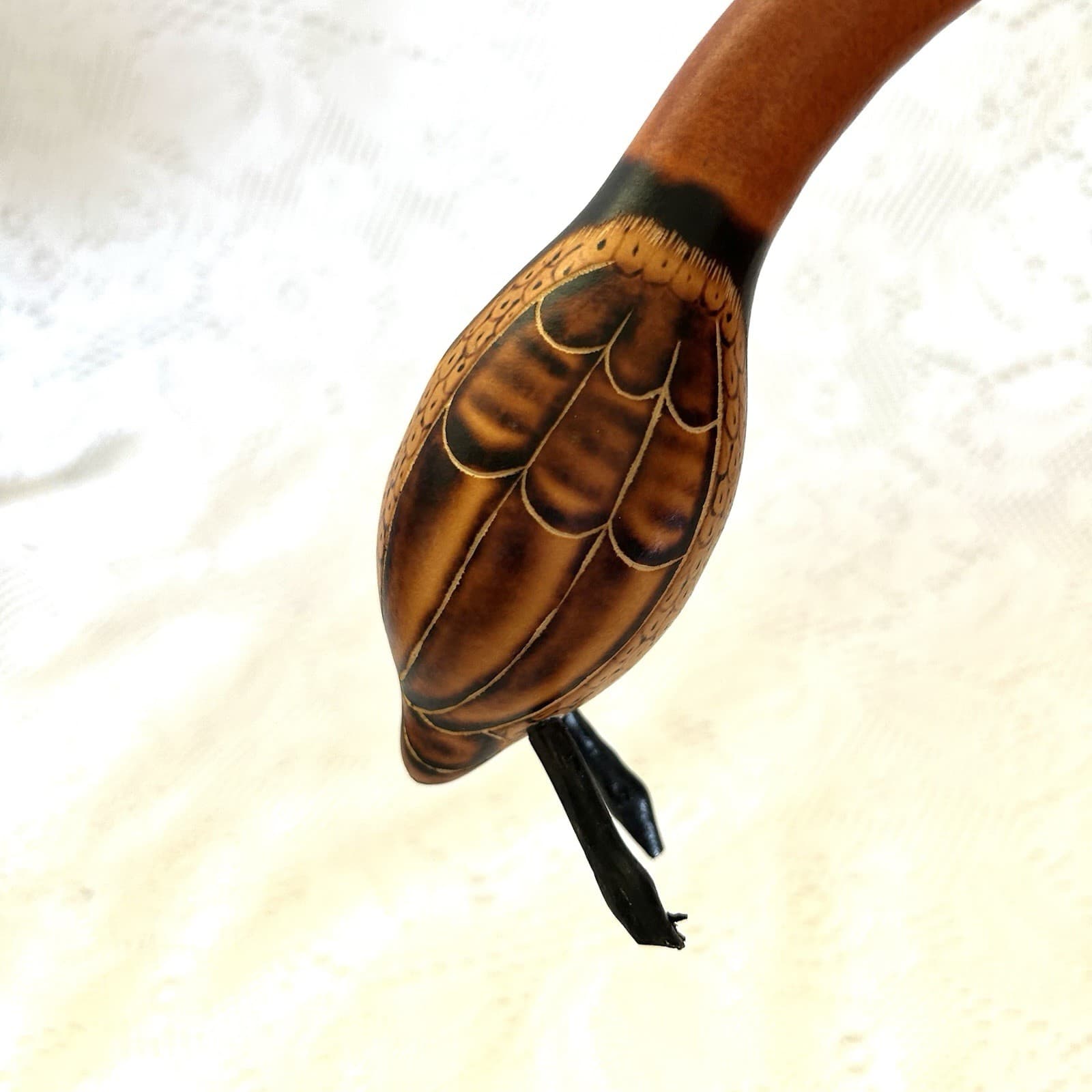 Hand Carved Peruvian Gourd Bird Primitive 5