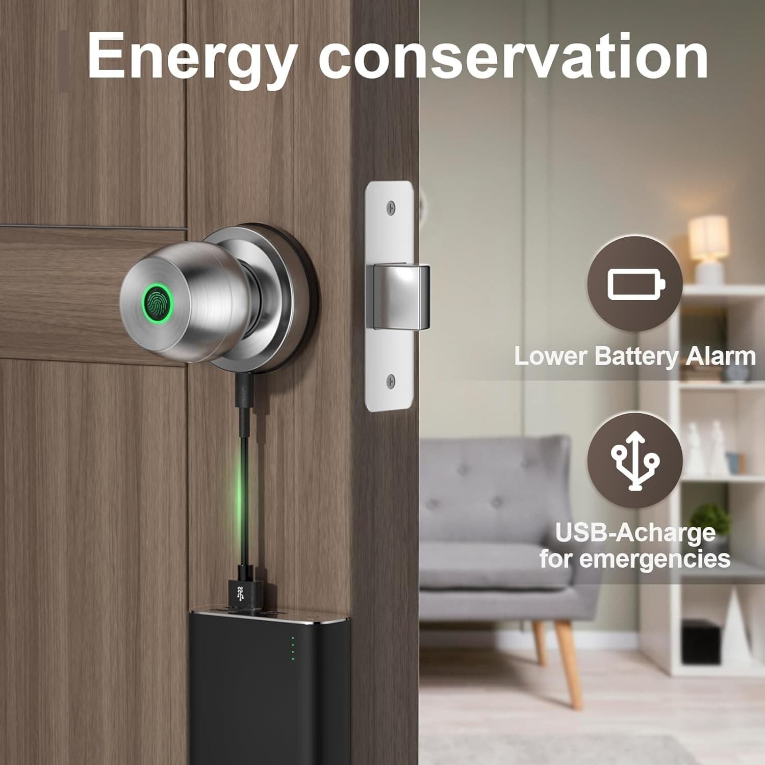 Smart Door Knob, Fingerprint Door Lock Smart Lock Biometric Satin Nickel 5