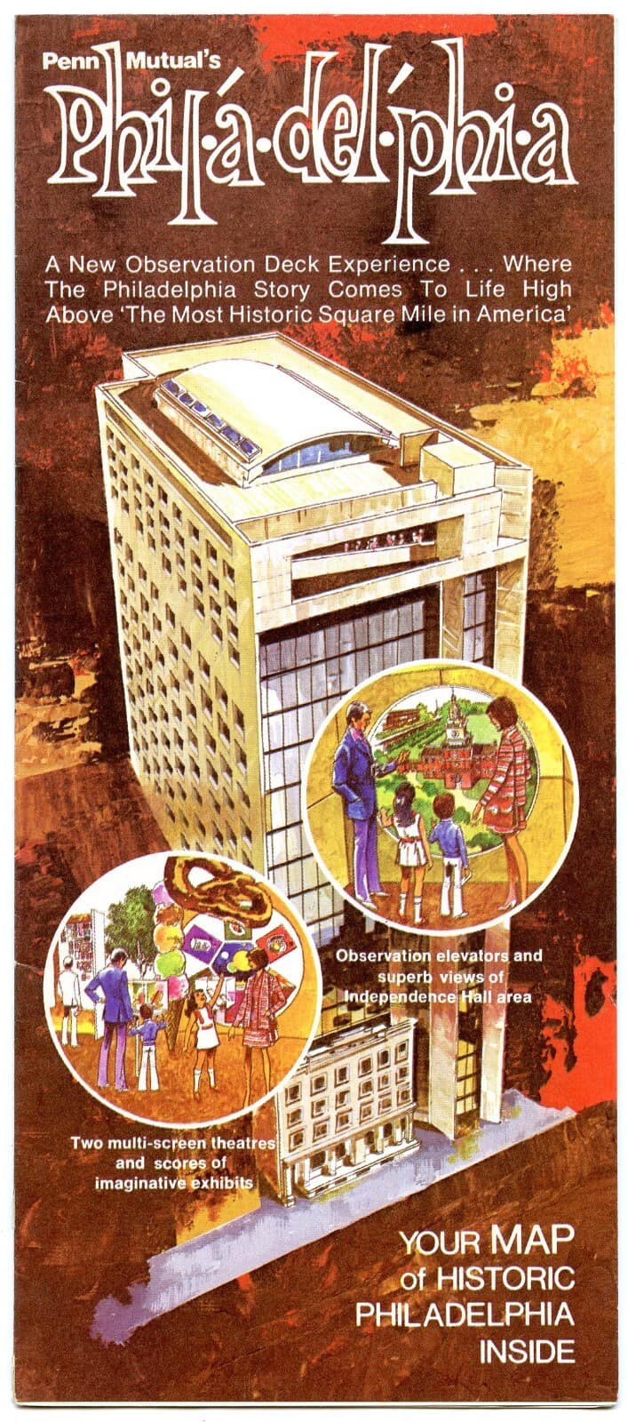 Philadelphia PA - Penn Mutual Observation Deck - Vintage 1975 Brochure / Map