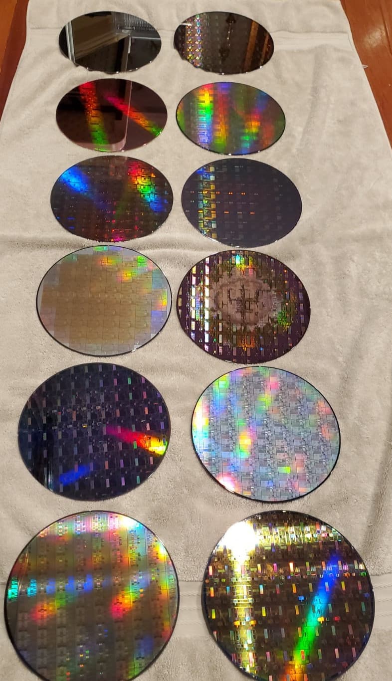 12 PC Lot Genuine Semiconductor Silicon 200mm 8" Wafers IC Chip Litho Design #LA 3