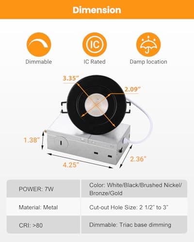 3 inch Recessed Lights, 7W Canless Gimbal Soffit 3 inch - 6 pack Black 4