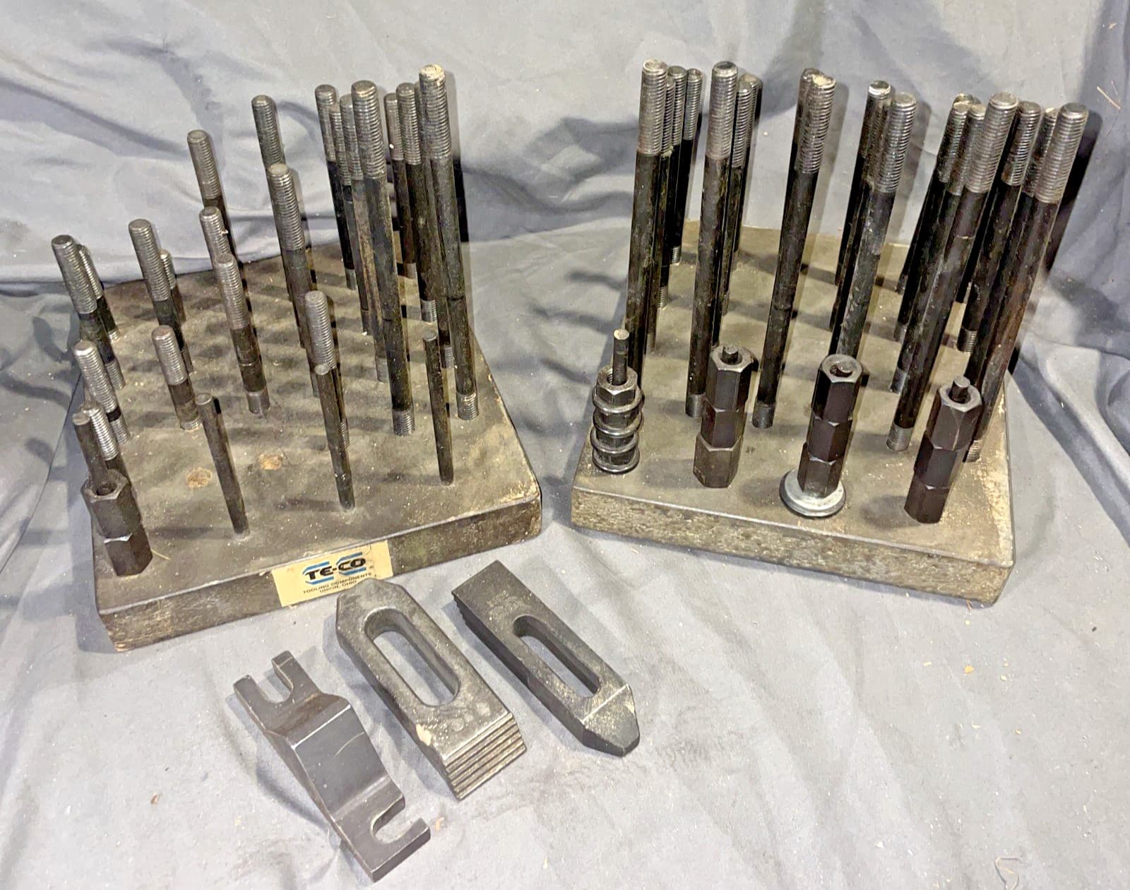 Two Teco Machinist Tooling Hold Down Parts Racks w/ 46 Studs, 4 Clamps, Nuts