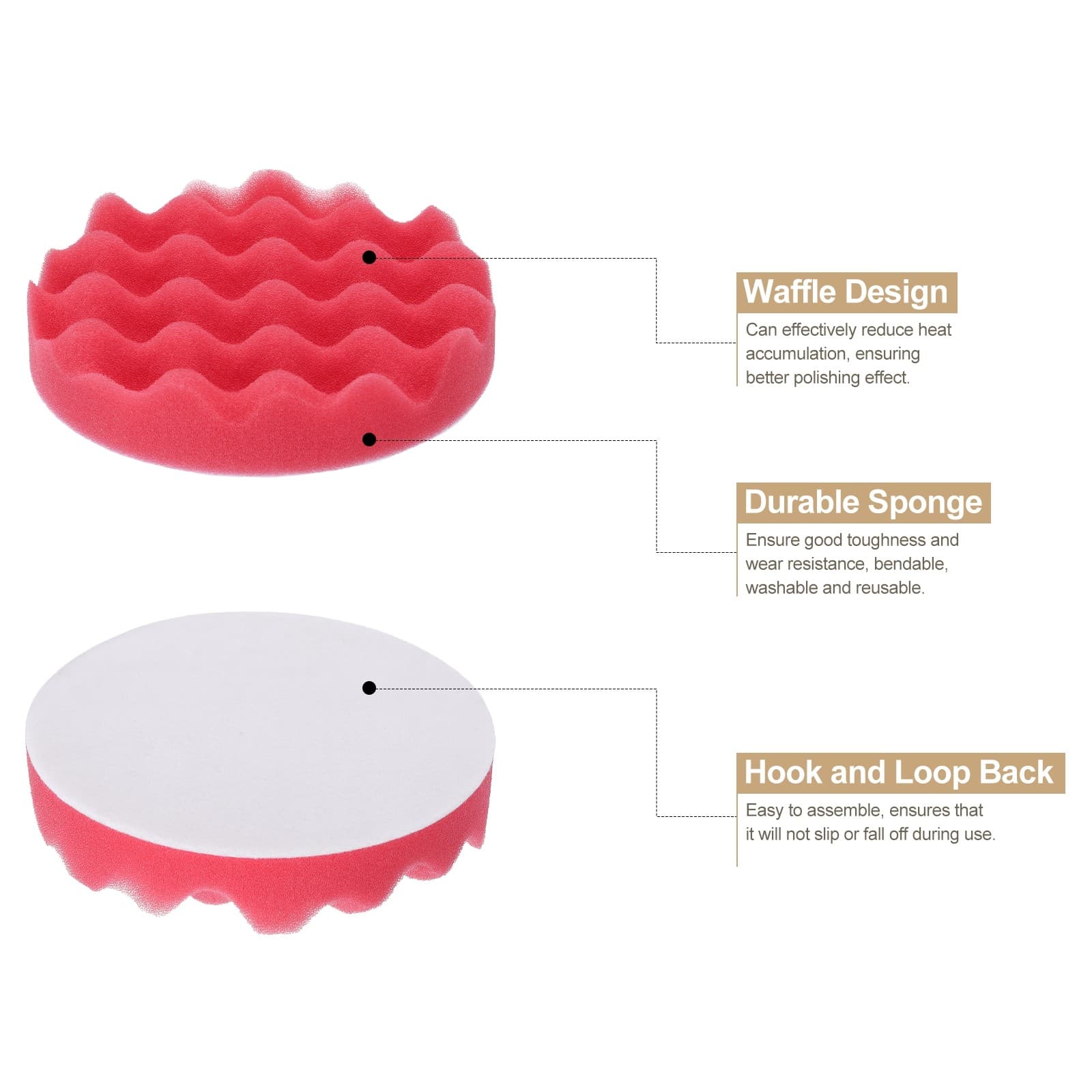 2pcs Buffing Sponge Pads 5" Polishing Wheel Waffle Finishing Grip Pad, Red 4