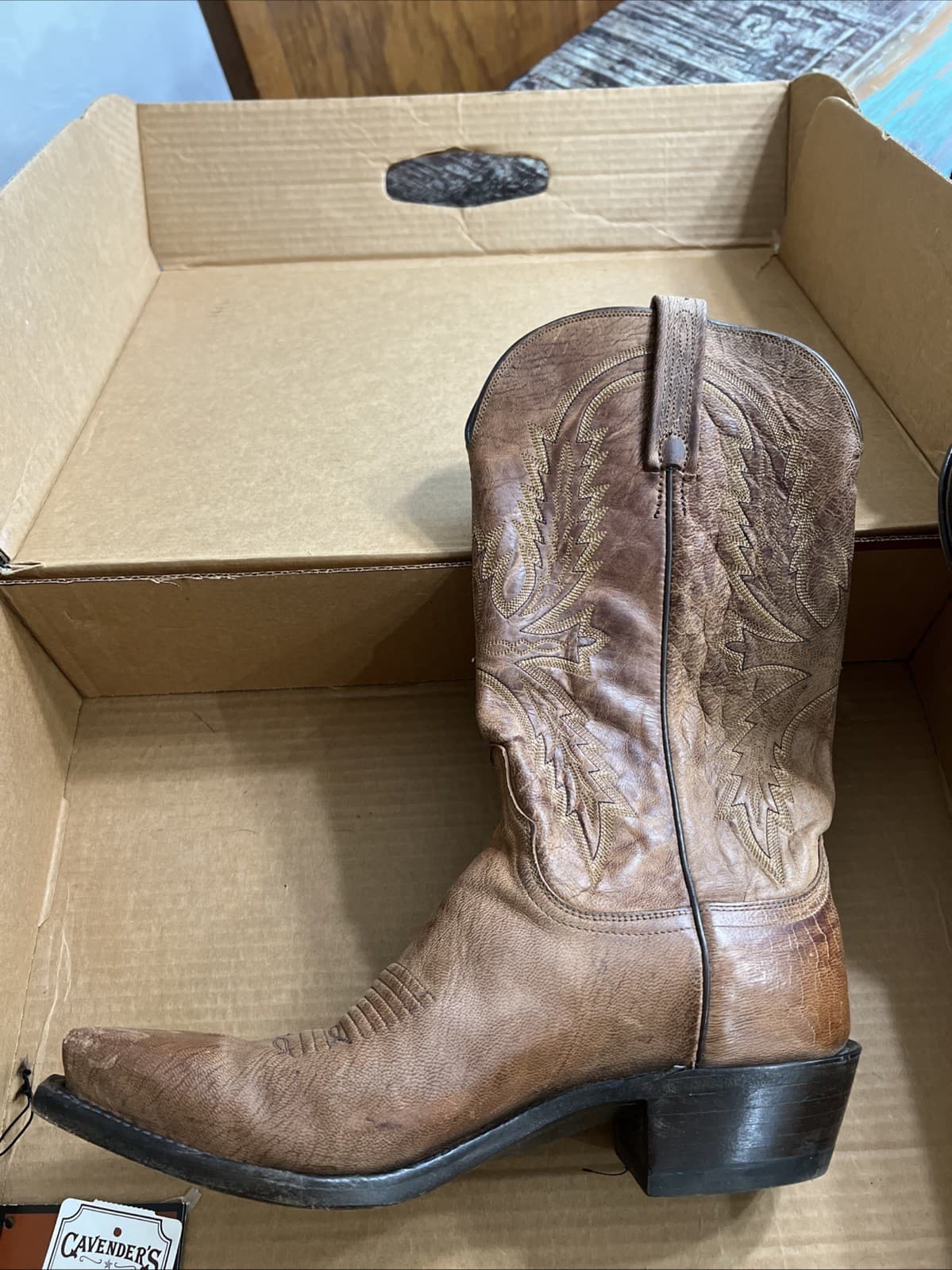 1883 By Lucchese Tan Cowboy Boots N154754 Crayton Mad Dog Snip Toe Size 9D 4