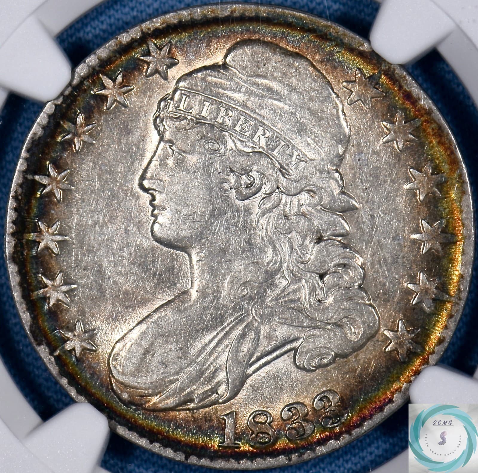 1833 Capped Bust Half Dollar NGC XF45 - Rainbow Edges!!! 5