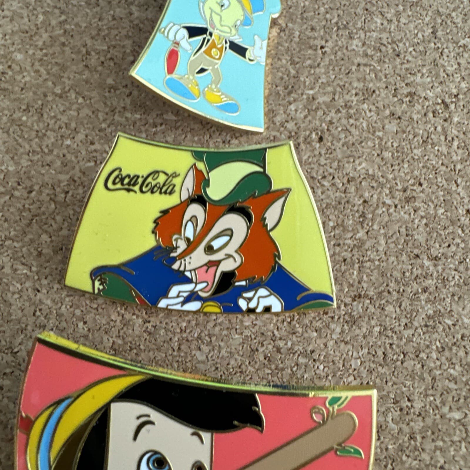 Disney Pinocchio Fantasy Pin Set Coke Bottle LE 100 Jiminy Geppetto Honest John 5