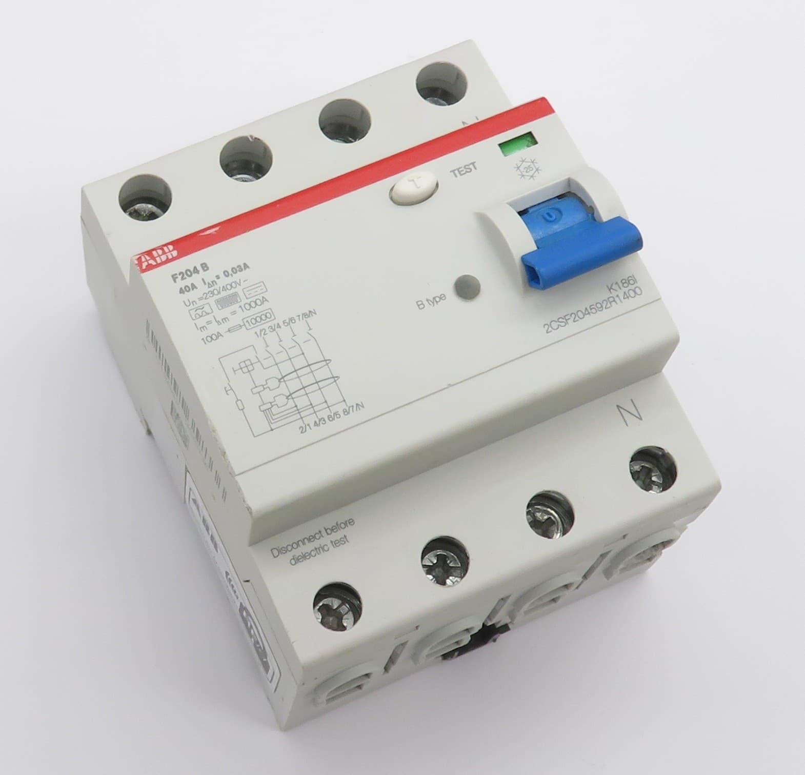 ABB F204 B-40/0.03 FI Circuit Breaker Type B All Current Sensitive 40A 30mA 4 Pole