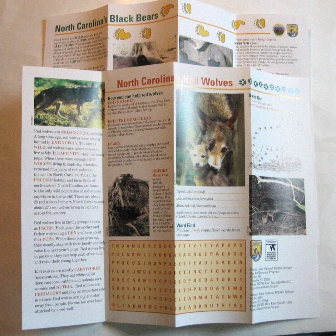 North Carolina Wildlife Red Wolves Black Bears Brochures Information and Fun