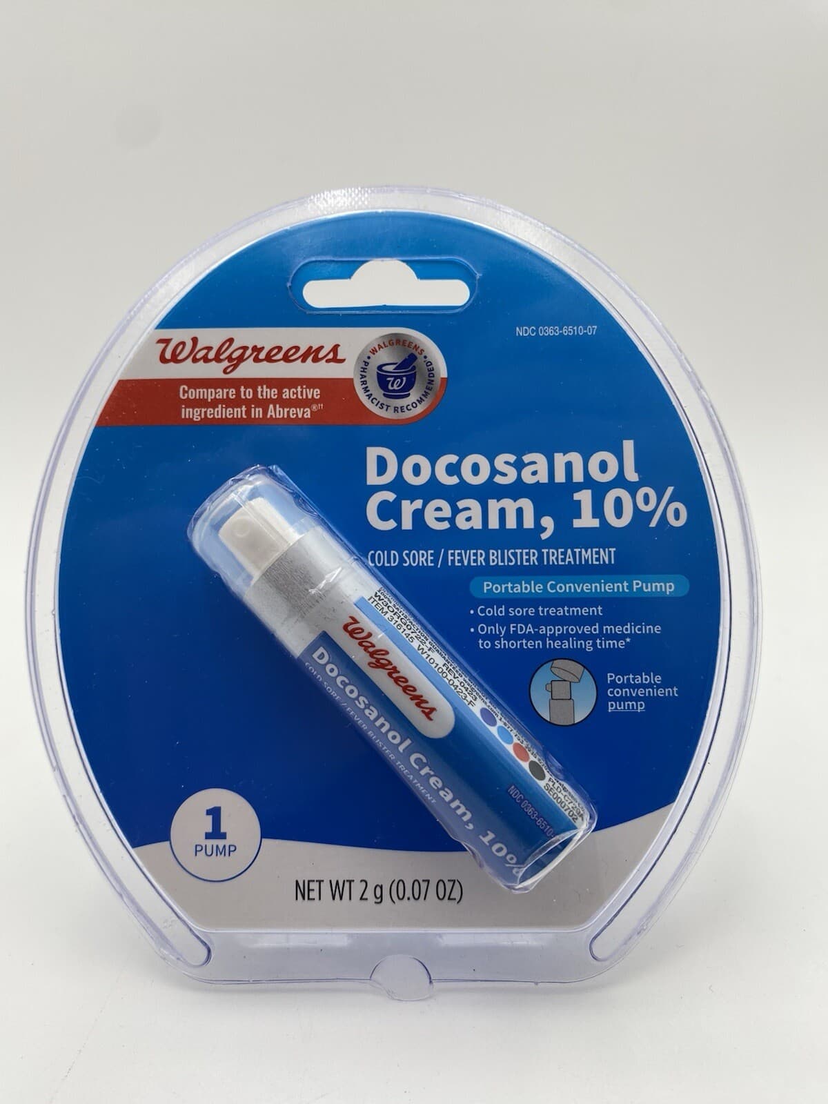 Walgreens Docosanol Cream 10%-2g-One Pump- Exp:07/2026 New 2