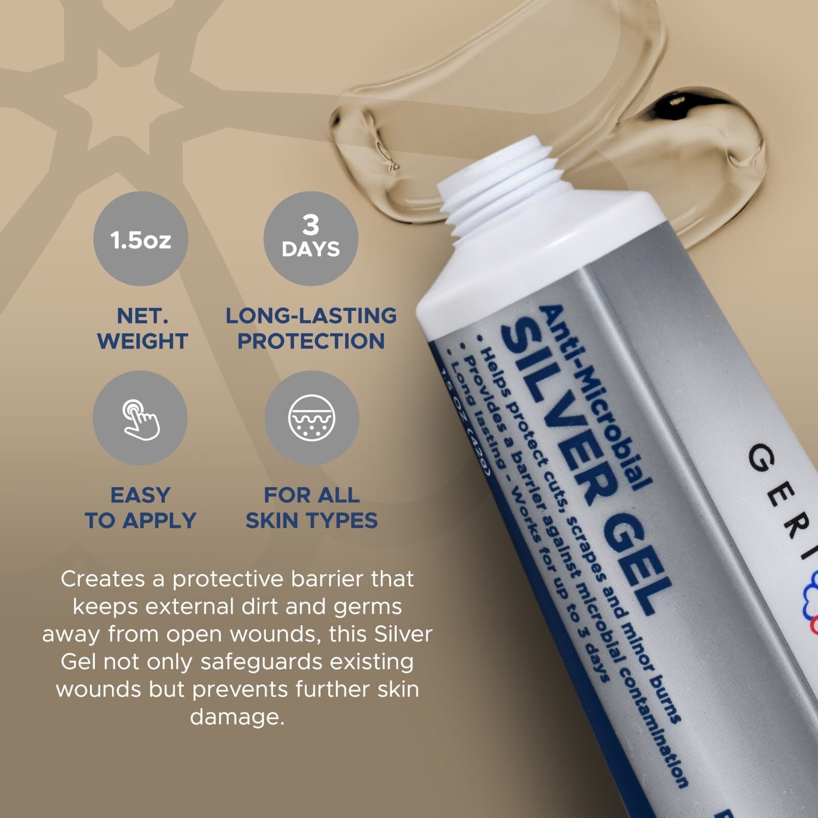 GeriCare Antimicrobial Colloidal Silver Gel Wound Care Cream 55PPM 1.5oz 4