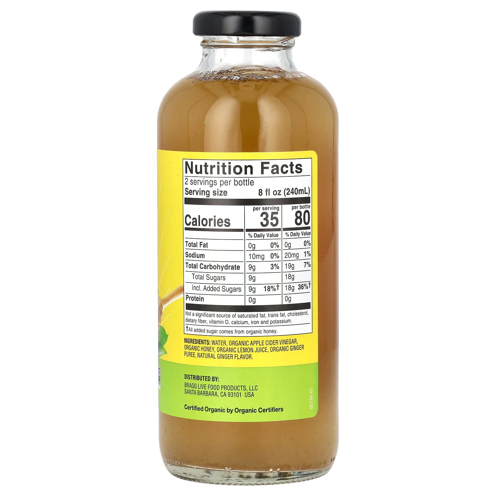 Organic Apple Cider Vinegar Refreshers, Prebiotic, Ginger Lemon Honey, 16 fl oz 2