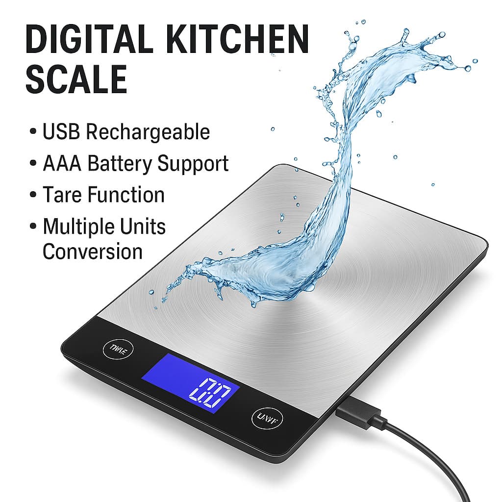 Digital Food Scale 33lb Kitchen Weight Scale USB Rechargeable Stainless Steel 6