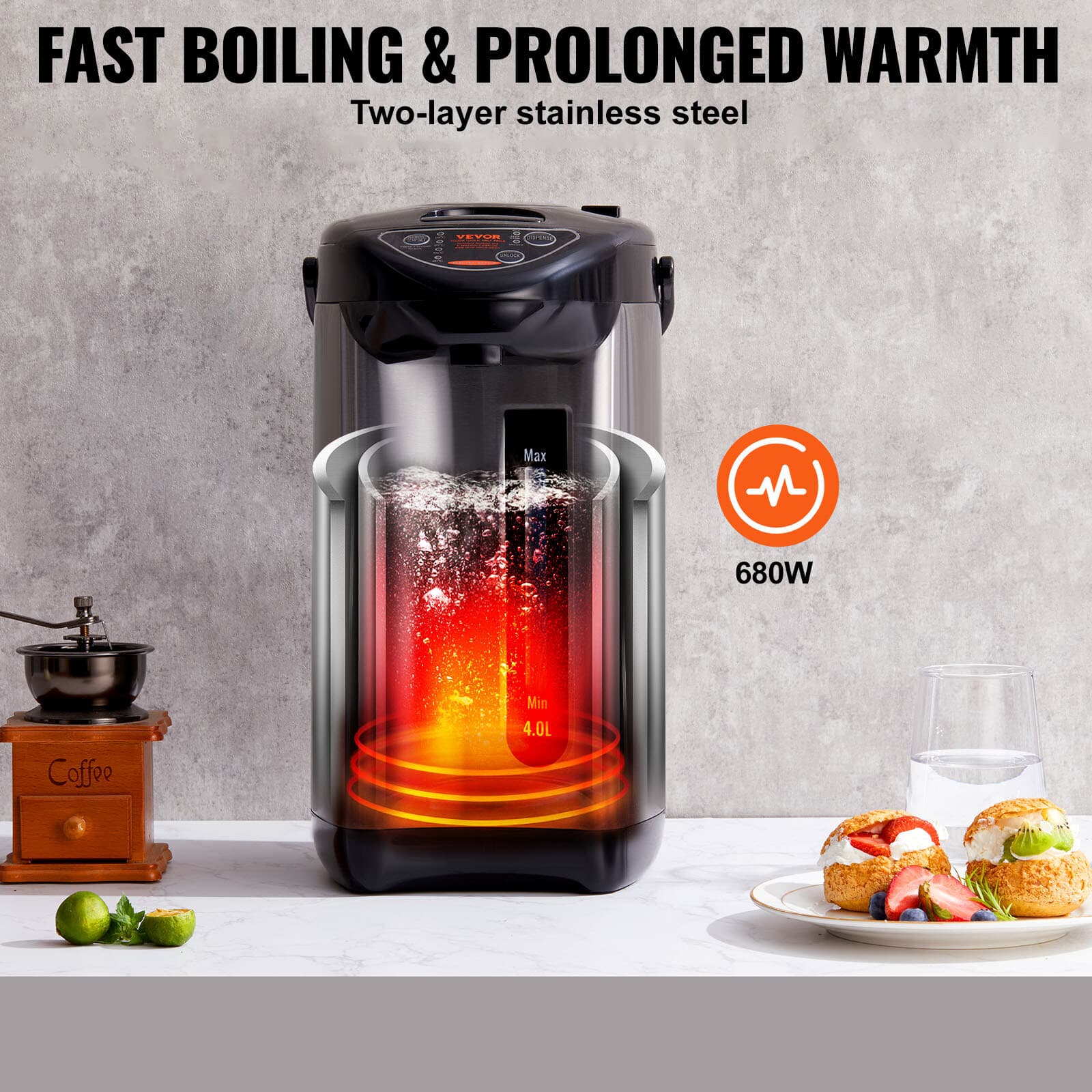 Water heater, adjustable 4-temperature water heater and heater 4L/135 oz, New 2