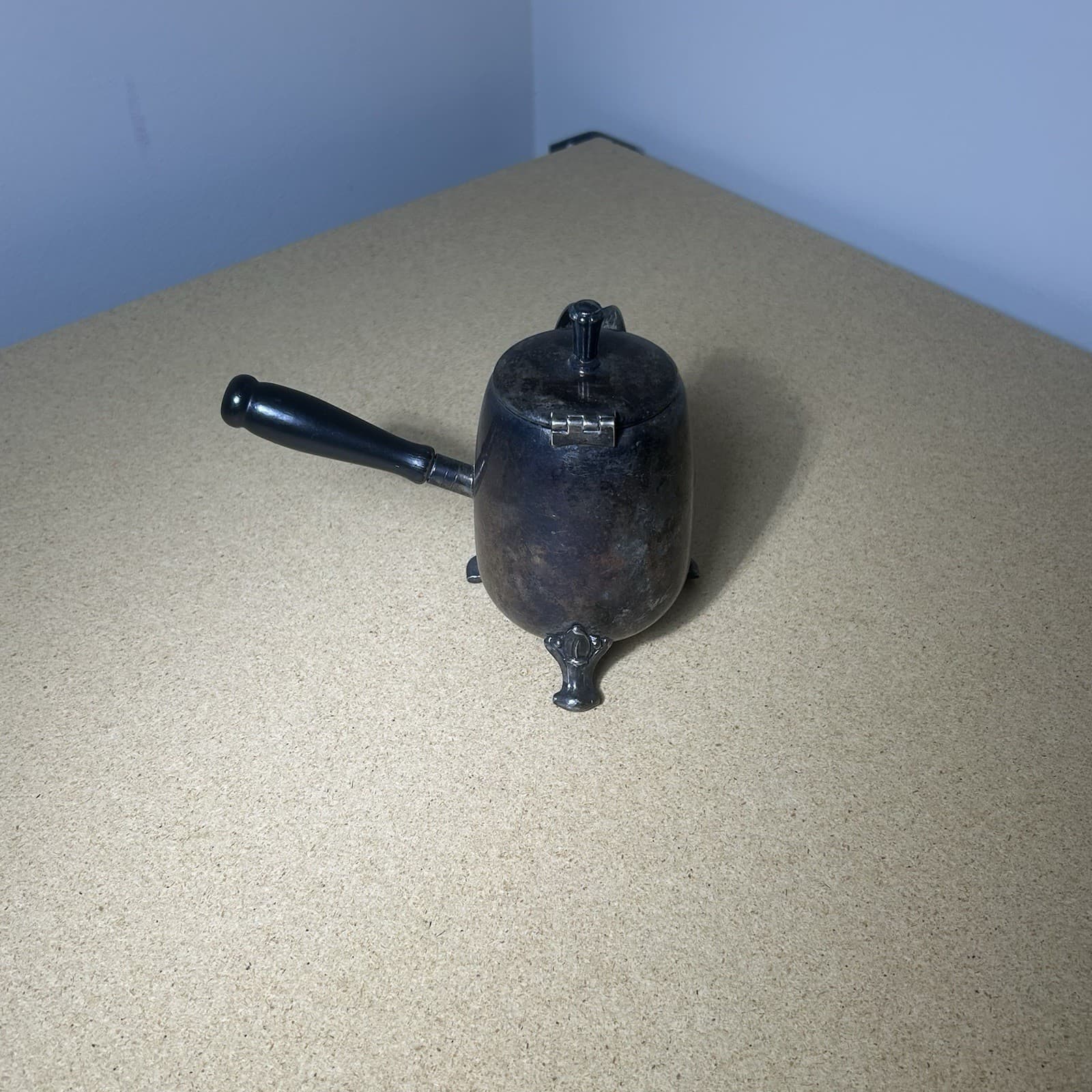 Vintage Silver Plated Floral Footed Creamer w/ Handle & Lid 3