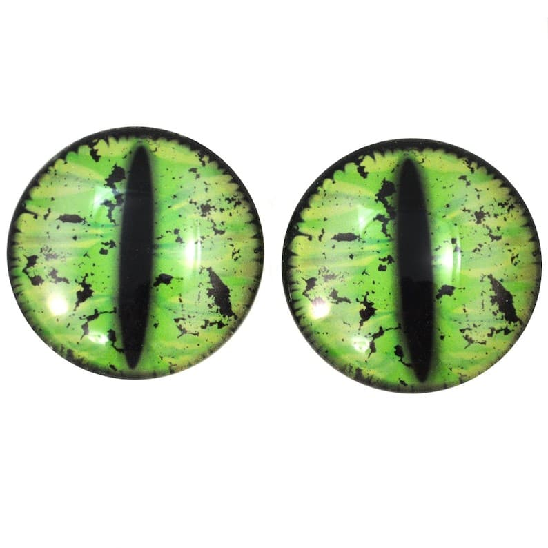 Pair Green Grunge Dragon Glass Eyes Jewelry Taxidermy Flatback Cabochons