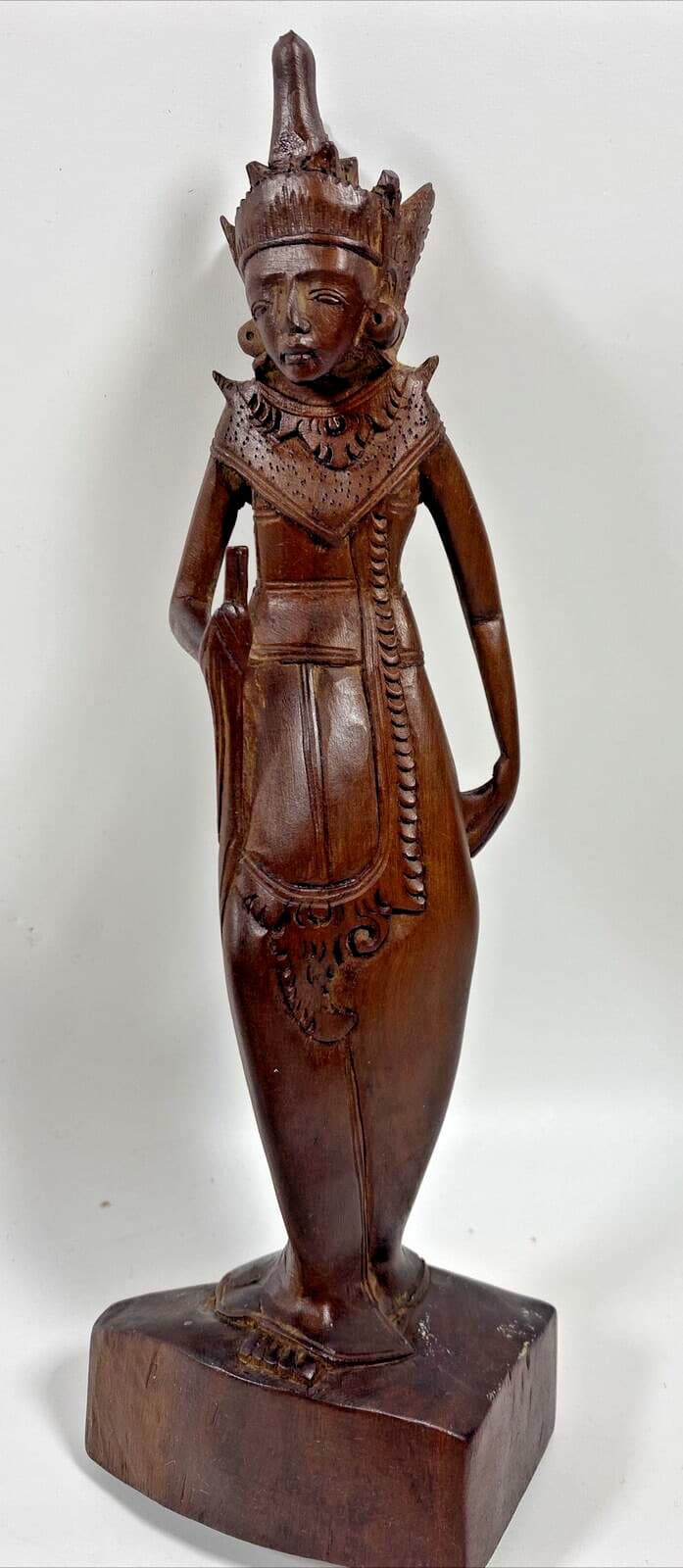 Vintage Bali Dewi Ratih Goddess of the Moon Wooden Hand Carved Figure 8.5" 2